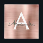 Rose Gold - Blush Pink Brushed Metal Monogram Name Magnet<br><div class="desc">Rose Gold - Blush Pink Faux Foil Metallic Brushed Metal Monogram Name and Initial Party Magnet. This makes the perfect sweet 16 birthday,  wedding,  bridal shower,  anniversary,  baby shower or bachelorette party gift for someone that loves glam luxury and chic styles.</div>