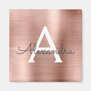 Rose Gold - Blush Pink Brushed Metal Monogram Name Magnet