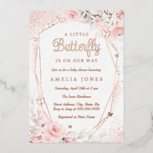 Rose Gold Blush Pink Butterfly Floral Baby Shower