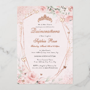 Rose Gold Blush Pink Butterfly Floral Quinceanera