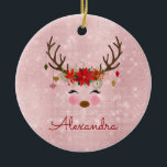 Rose Gold - Blush Pink Christmas Reindeer Monogram Ceramic Ornament<br><div class="desc">Rose Gold - Blush Pink Christmas Reindeer with Ornaments Monogram Tree Ornament with your name makes a perfect Personalised Girly Christmas Gift. This modern Cute Reindeer ornament is perfect for a trendy girl who loves pastel Rose Gold,  Pink and Gold Sparkle and Shimmer.</div>