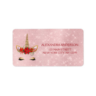 Rose Gold - Blush Pink Christmas Unicorn Label