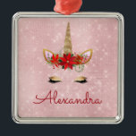 Rose Gold - Blush Pink Christmas Unicorn Monogram Metal Ornament<br><div class="desc">Rose Gold - Blush Pink Christmas Unicorn Monogram Tree Ornament with your name makes a perfect Personalised Girly Christmas Gift. This modern Cute Unicorn ornament is perfect for a trendy girl who loves pastel Rose Gold,  Pink and Gold Sparkle and Shimmer.</div>