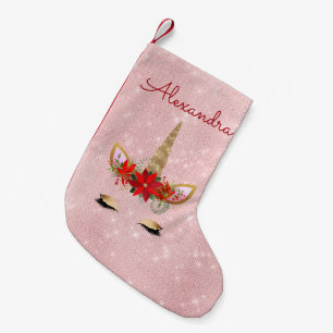 Rose Gold - Blush Pink Christmas Unicorn Monogram Small Christmas Stocking