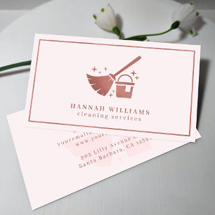Rose Gold & Blush Pink Cleaning Services  Business Card