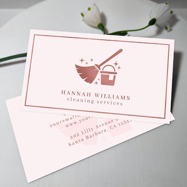 Rose Gold & Blush Pink Cleaning Services  Business Card (Creator Uploaded)