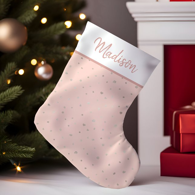 Rose Gold Blush Pink Confetti Custom Personalised Small Christmas Stocking (Creator Uploaded)