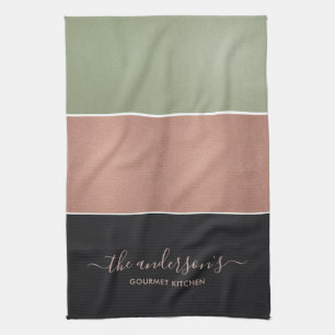 ROSE GOLD BLUSH PINK COPPER GREEN BLACK STRIPS TEA TOWEL