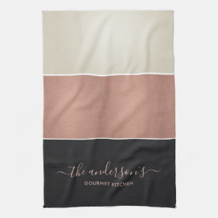 ROSE GOLD BLUSH PINK COPPER SILVER BLACK STRIPS TEA TOWEL