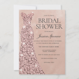 Rose Gold & Blush Pink Dress Gown Bridal Shower Invitation