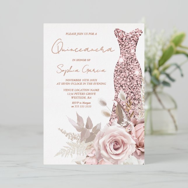 Rose Gold, Blush Pink Dress Quinceanera Real (Standing Front)