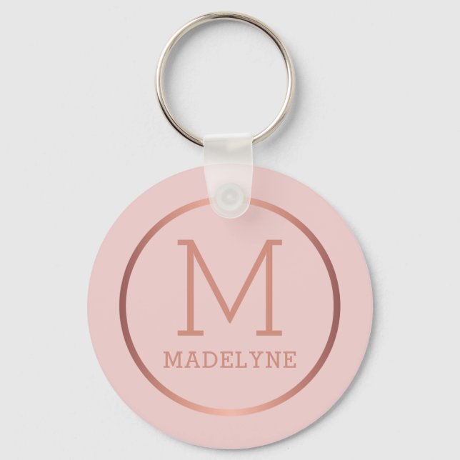 Rose Gold Blush Pink Elegant Modern Monogram Key Ring (Front)