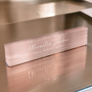 Rose Gold Blush Pink Elegant Professional Nameplate