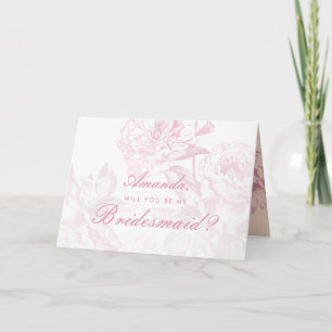 Rose Gold Blush Pink Floral Be My Bridesmaid Card