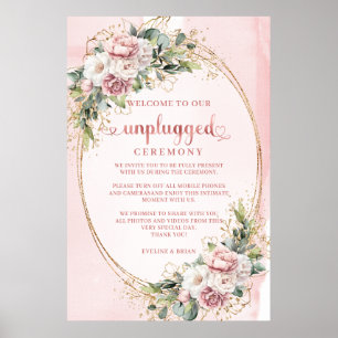 Rose Gold Blush Pink Floral Boho Unplugged Ceremon Poster