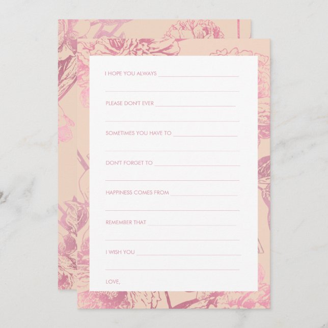 Rose Gold Blush Pink Floral Bridal Shower Advice Invitation (Front/Back)