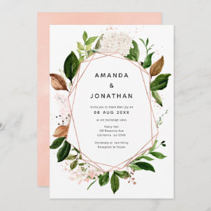 Rose Gold & Blush Pink Geometric Greenery Wedding Invitation