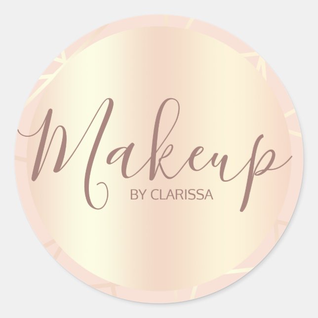 Rose gold & blush pink geometric pattern makeup classic round sticker (Front)