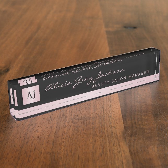 Rose gold blush pink girly business office modern nameplate (Side)
