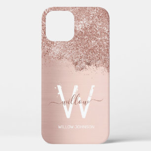 Rose Gold Blush Pink Girly Dust Monogram iPhone 12 Case