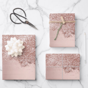 Rose Gold Blush Pink Girly Glitter Dust Wrapping Paper Sheet
