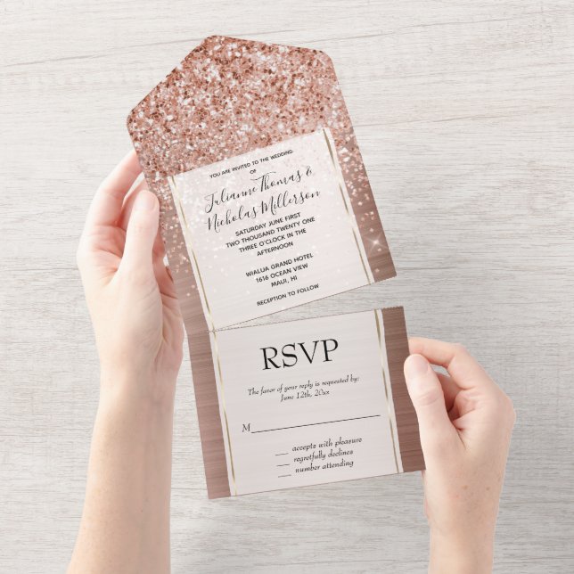 Rose Gold Blush Pink Glam Glitter All In One Invitation (Tearaway)