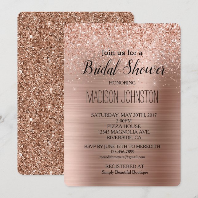 Rose Gold Blush Pink Glam Glitter Invitation (Front/Back)