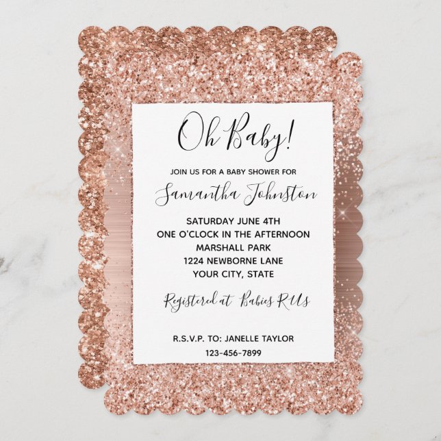 Rose Gold Blush Pink Glam Glitter Invitation (Front/Back)