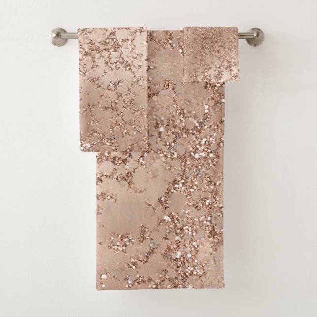 Rose Gold Blush Pink Glam Sparkle Crackle Chic Bath Towel Set (Insitu)