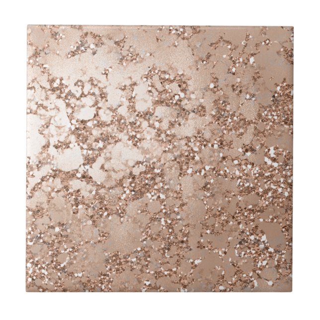 Rose Gold Blush Pink Glam Sparkle Crackle Wall Ceramic Tile (Front)