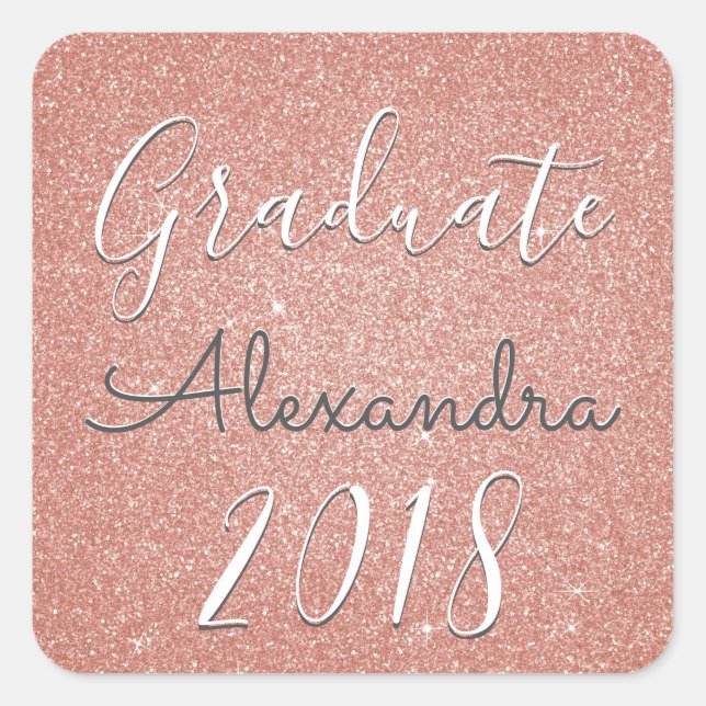 Rose Gold - Blush Pink Glitter 2018 Graduate Square Sticker (Front)