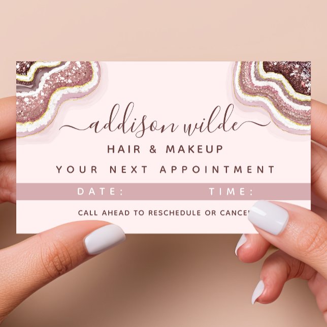 Rose Gold Blush Pink Glitter Agate Geode Appointme Appointment Card (Creator Uploaded)