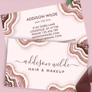 Rose Gold Blush Pink Glitter Agate Geode Business Card