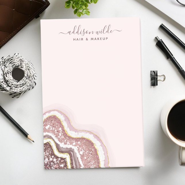 Rose Gold Blush Pink Glitter Agate Geode Business Post-it Notes (Creator Uploaded)