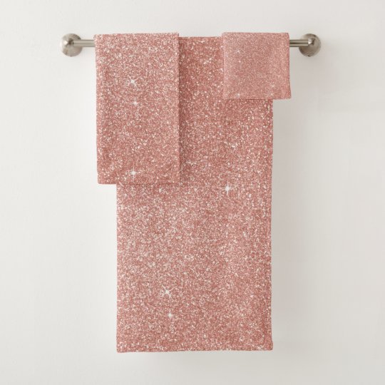 Rose Gold Blush Pink Glitter and Sparkle Bath Towel Set