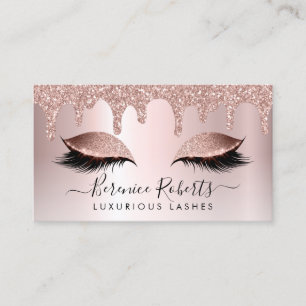 Rose Gold Blush Pink Glitter Drips Lash Extensions Business Card