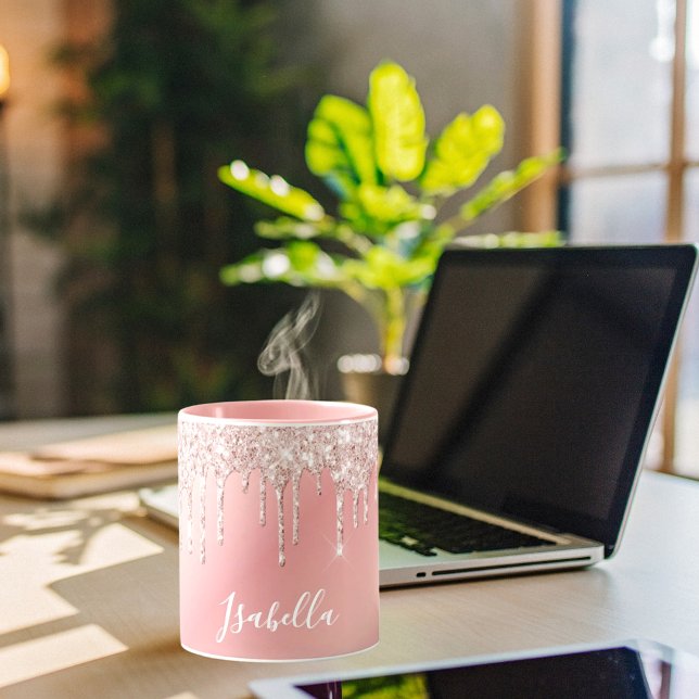 Rose gold blush pink glitter drips name mug (Creator Uploaded)