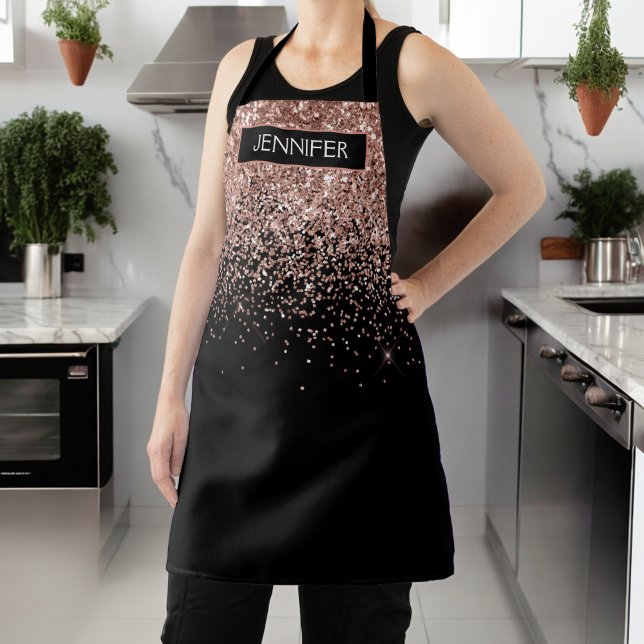 Rose Gold Blush Pink Glitter Girly Monogram Name Apron (Creator Uploaded)