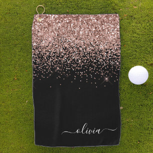 Rose Gold Blush Pink Glitter Girly Monogram Name Golf Towel