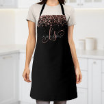 Rose Gold Blush Pink Glitter Glam Monogram Name Apron<br><div class="desc">Glam Rose Gold Glitter Elegant Monogram Apron. Easily personalize this trendy chic apron design featuring elegant rose gold sparkling glitter on a black background. The design features your handwritten script monogram with pretty swirls and your name.</div>