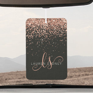 Rose Gold Blush Pink Glitter Glam Monogram Name Car Air Freshener