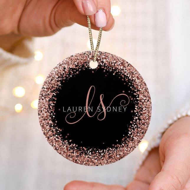 Rose Gold Blush Pink Glitter Glam Monogram Name Ceramic Ornament (Creator Uploaded)