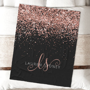 Rose Gold Blush Pink Glitter Glam Monogram Name Fleece Blanket