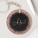 Rose Gold Blush Pink Glitter Glam Monogram Name Key Ring<br><div class="desc">Glam Rose Gold Glitter Elegant Monogram Keychain. Easily personalize this trendy chic keychain design featuring elegant rose gold sparkling glitter on a black background. The design features your handwritten script monogram with pretty swirls and your name.</div>