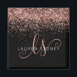 Rose Gold Blush Pink Glitter Glam Monogram Name Magnet<br><div class="desc">Glam Rose Gold Glitter Elegant Monogram Magnet. Easily personalize this trendy chic magnet design featuring elegant rose gold sparkling glitter on a black background. The design features your handwritten script monogram with pretty swirls and your name.</div>