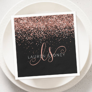 Rose Gold Blush Pink Glitter Glam Monogram Name Napkin