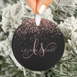 Rose Gold Blush Pink Glitter Glam Monogram Name Ornament<br><div class="desc">Glam Rose Gold Glitter Elegant Monogram Ornament. Easily personalise this trendy chic ornament design featuring elegant rose gold sparkling glitter on a black background. The design features your handwritten script monogram with pretty swirls and your name.</div>
