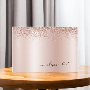 Rose Gold Blush Pink Glitter Heart Monogram Thank You Card