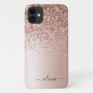 Rose Gold - Blush Pink Glitter Metal Monogram Name Case-Mate iPhone Case