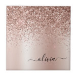 Rose Gold - Blush Pink Glitter Metal Monogram Name Ceramic Tile<br><div class="desc">Rose Gold - Blush Pink Faux Foil Metallic Sparkle Glitter Brushed Metal Monogram Name and Initial Ceramic Tiles. This makes the perfect sweet 16 birthday,  wedding,  bridal shower,  anniversary,  baby shower or bachelorette party gift for someone that loves glam luxury and chic styles.</div>